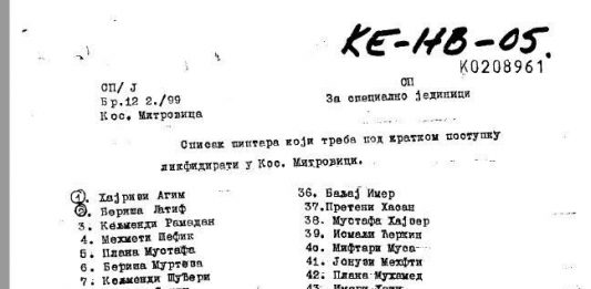 kosovo srpsski spisak za likvidaciju