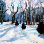 zrinjevac u bijelom, kombinirana tehnika na papiru, 69x99, 2009