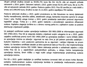 FINA GOTOVINSKI SERVISI d.o.o. - POSLOVANJE ZA 2015. GODINU