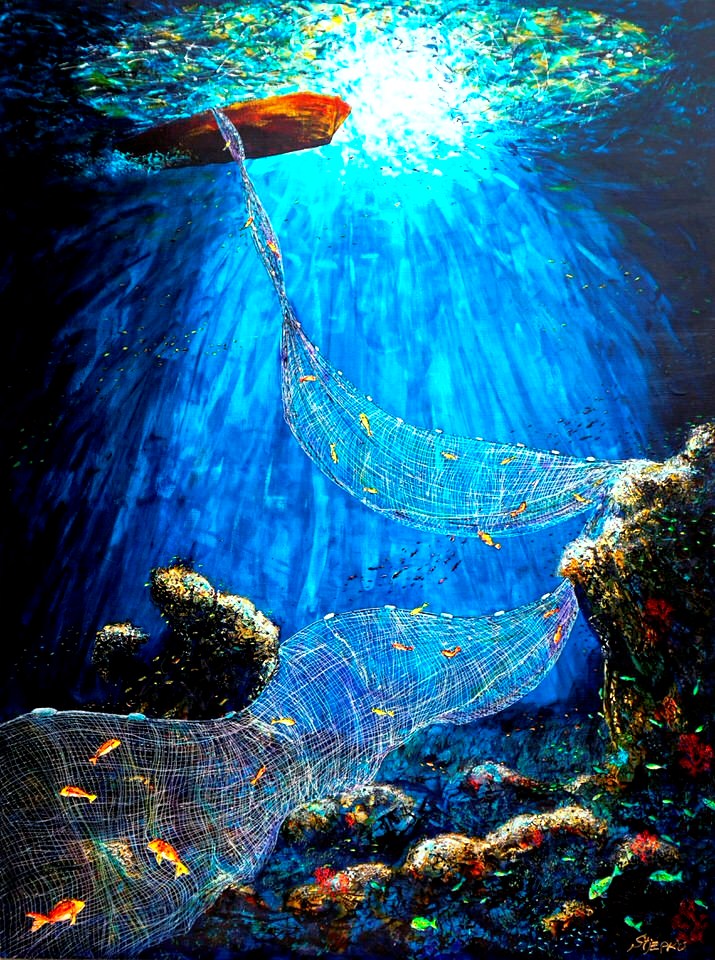 Dubrovnik's net, liquid acrylic on linen canvas, size 200 x 150 cm, year 2016