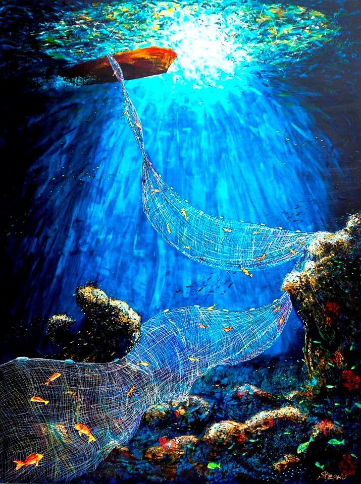 Dubrovnik's net, liquid acrylic on linen canvas, size 200 x 150 cm, year 2016