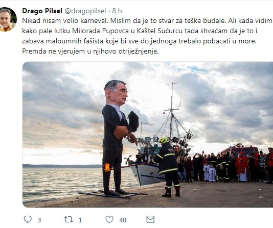 Pilsel nazvao povorku maškara u Sućurcu fašistima, jer su ismijavali njegovog idola Pupovca