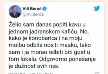 Beroša ‘otkantala konobarica’, nije htjela stavit masku, evo što je govorio nekada; ‘Kirurške maske bi trebali nositi samo oboljeli’ !